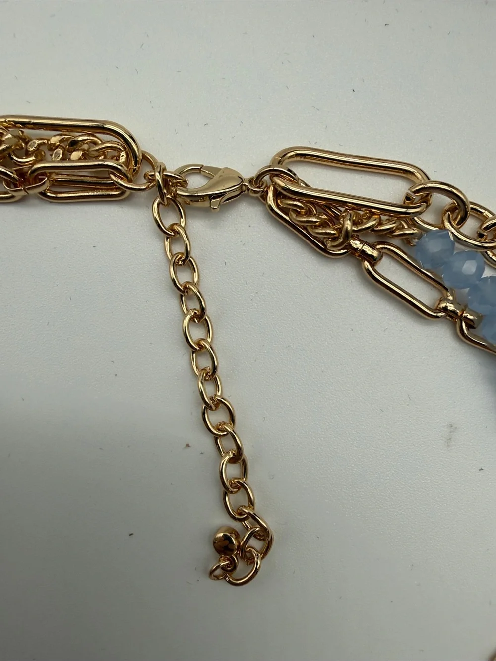 Gold-Tone Layered Necklace with Blue and Aqua Beads and Pearl Charm